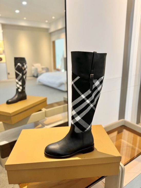 Burberry Classic Plaid Low Heel Genuine Leather Ankle Boots