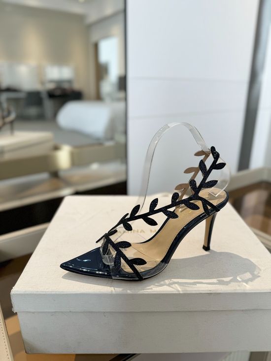 Gianvito Rossi Rhinestone Pointed Toe High Heel Slide Sandals