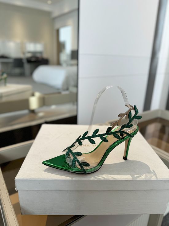 Gianvito Rossi Rhinestone Pointed Toe High Heel Slide Sandals