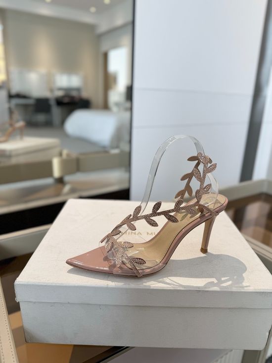 Gianvito Rossi Rhinestone Pointed Toe High Heel Slide Sandals