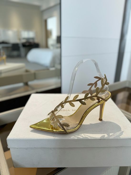 Gianvito Rossi Rhinestone Pointed Toe High Heel Slide Sandals
