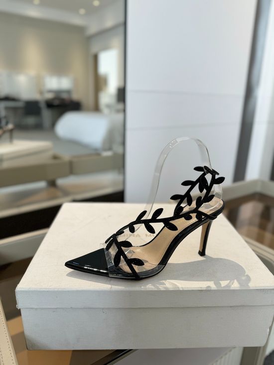 Gianvito Rossi Rhinestone Pointed Toe High Heel Slide Sandals