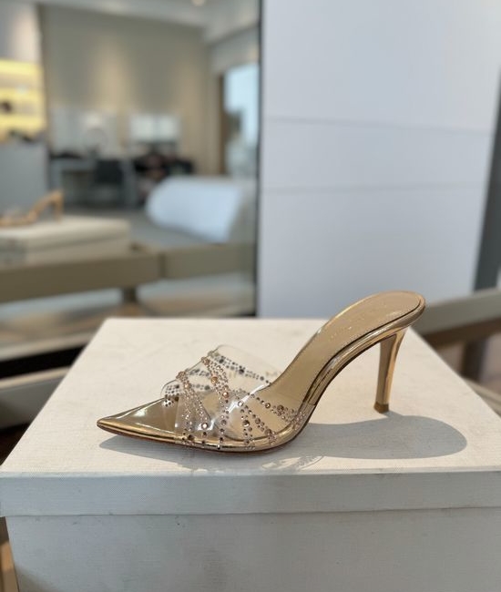 Gianvito Rossi Hotfix Rhinestone Mule Stiletto Sandals Soft Goatskin Lining