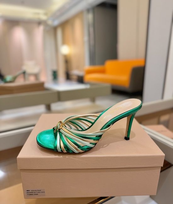 Gianvito Rossi Metallic Leather Strappy High Heel Mule Slides
