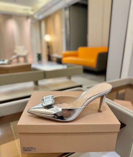 Gianvito Rossi Gem Decorated Pointed Toe High Heel Slide Shoes