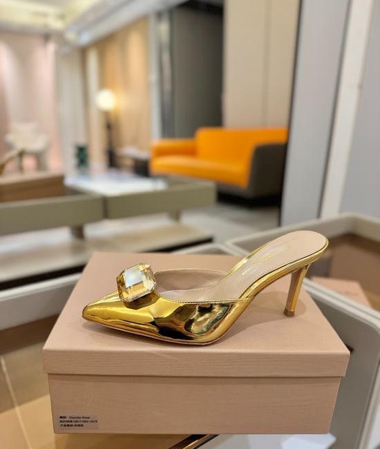 Gianvito Rossi Gem Decorated Pointed Toe High Heel Slide Shoes