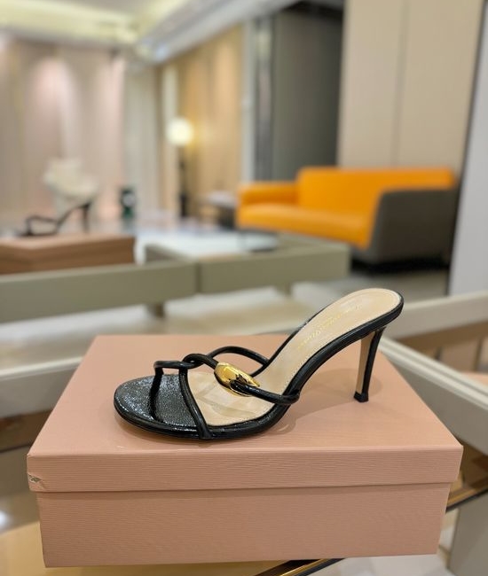 Gianvito Rossi Soft Leather Upper Block Heel Casual Slide Sandals