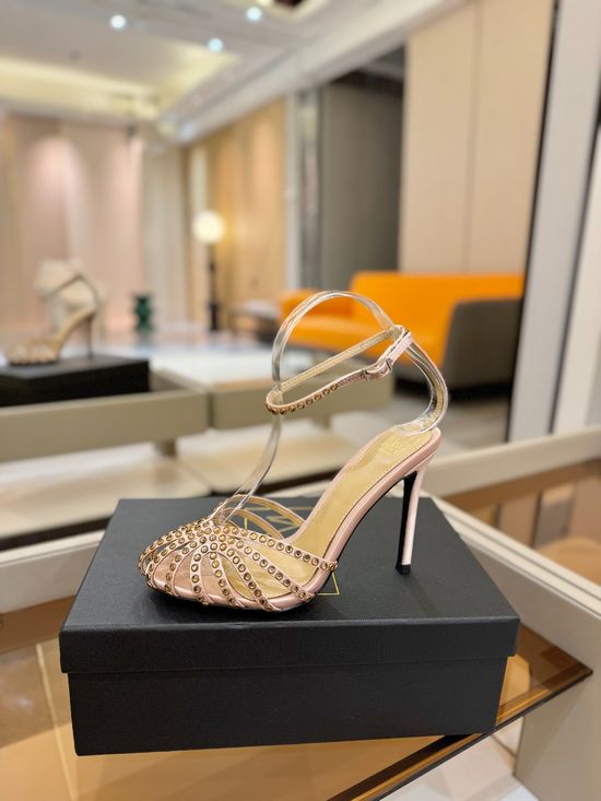 Alevi Milano Rhinestone Decorated Cutout High Heel Dress Sandals