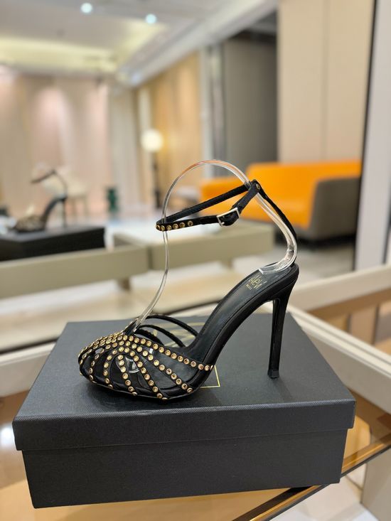 Alevi Milano Rhinestone Decorated Cutout High Heel Dress Sandals