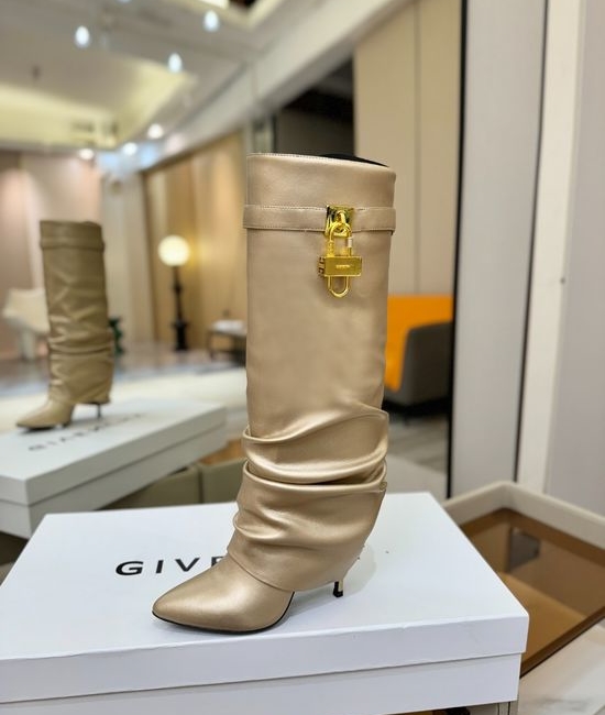 Givenchy High Heel Genuine Leather Knee High Boots With Buckle