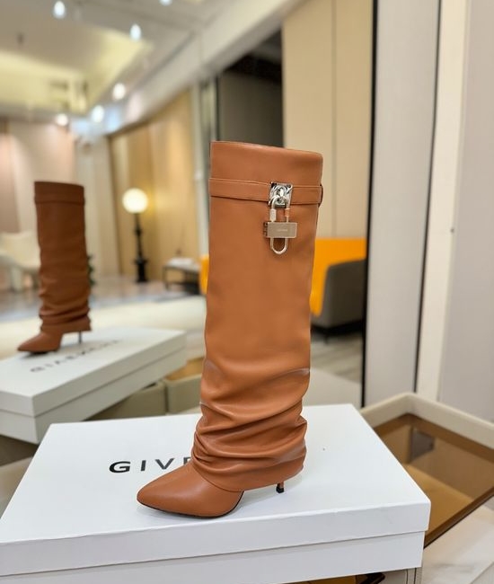 Givenchy High Heel Genuine Leather Knee High Boots With Buckle