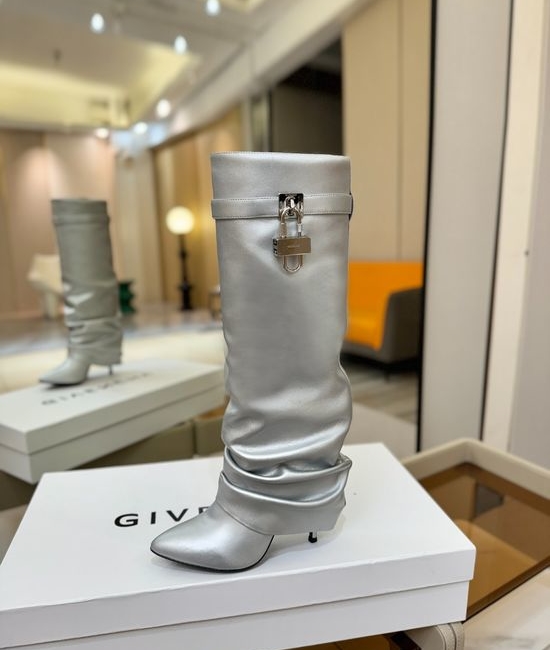 Givenchy High Heel Genuine Leather Knee High Boots With Buckle