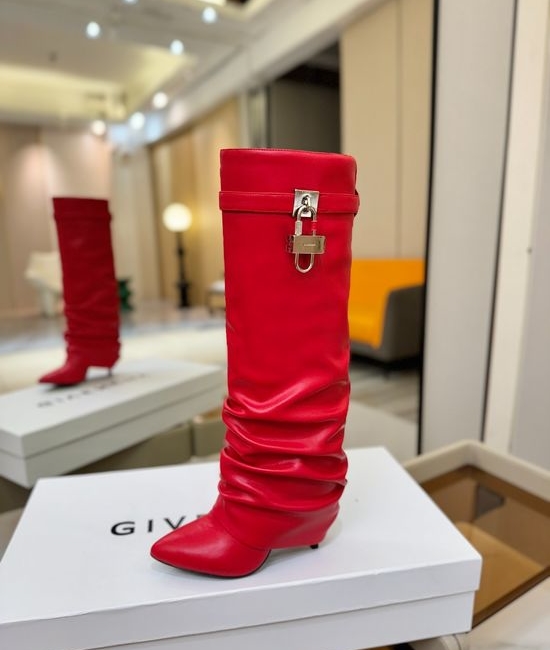 Givenchy High Heel Genuine Leather Knee High Boots With Buckle