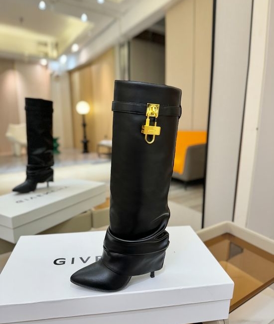 Givenchy High Heel Genuine Leather Knee High Boots With Buckle