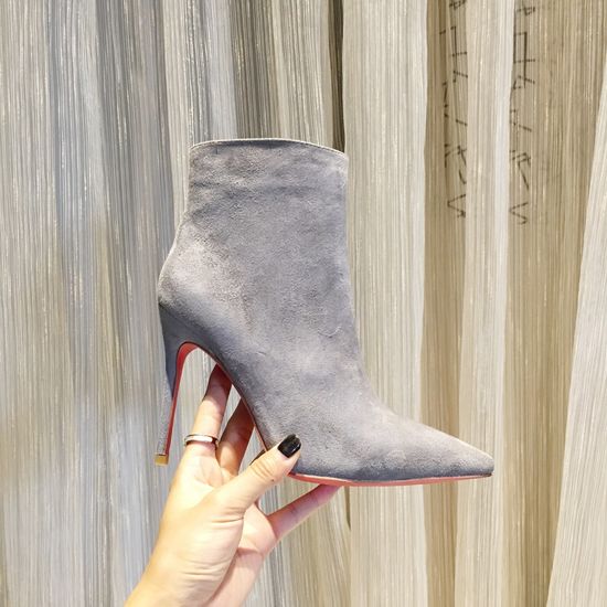 Christian Louboutine Stiletto Rivet Ankle Boots Suede Upper Soft Lining