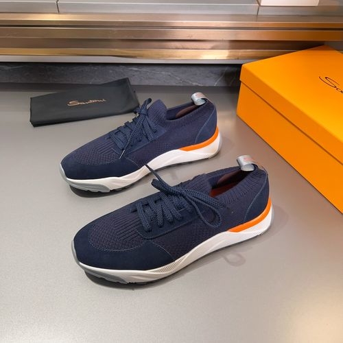 Santoni Wool Knit Sneakers Leather Insole Rubber Sole