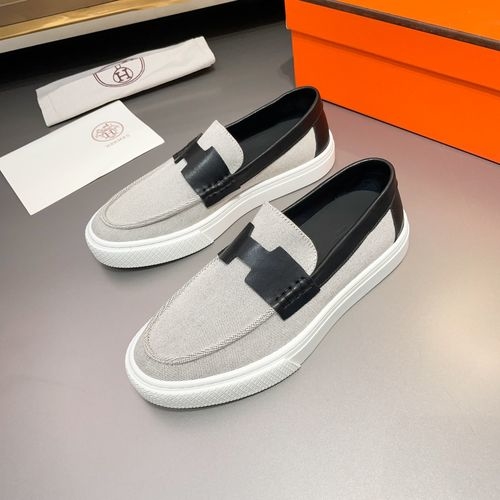 Hermes Canvas Slip-on Loafers