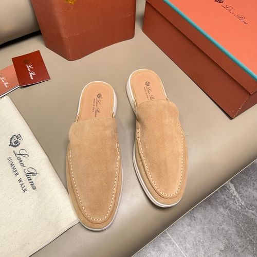 Loro Piana LP Suede Closed Toe Slides With Stitching