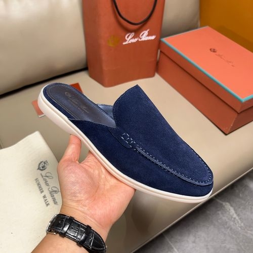 Loro Piana LP Suede Closed Toe Slides With Stitching