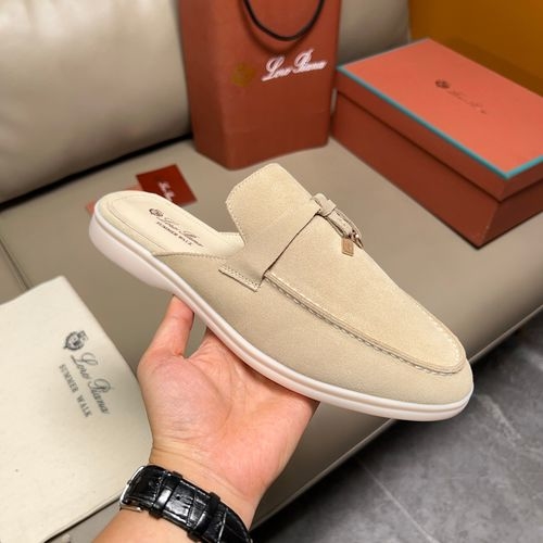 Loro Piana LP Suede Closed Toe Slides With Stitching