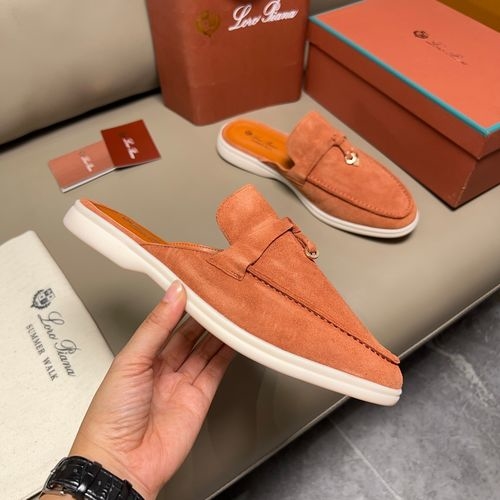 Loro Piana LP Suede Closed Toe Slides With Stitching