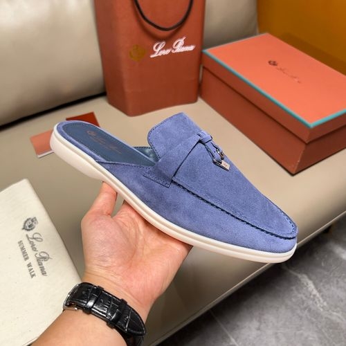 Loro Piana LP Suede Closed Toe Slides With Stitching
