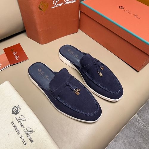 Loro Piana LP Suede Closed Toe Slides With Stitching