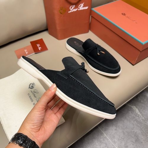 Loro Piana LP Suede Closed Toe Slides With Stitching