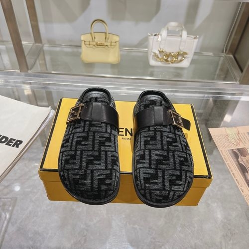 Fendi Flat Half-wrap Slippers With FF Buckle