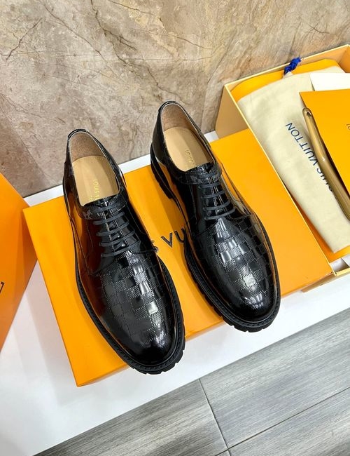 Louis Vuitton LV Lace-up Leather Shoes With Damier Pattern