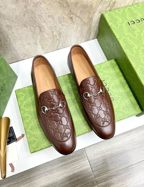 Gucci Metal Buckle Loafers Printed Leather Upper