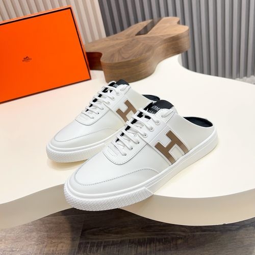 Hermes Calfskin Casual Sneakers With Light Soles