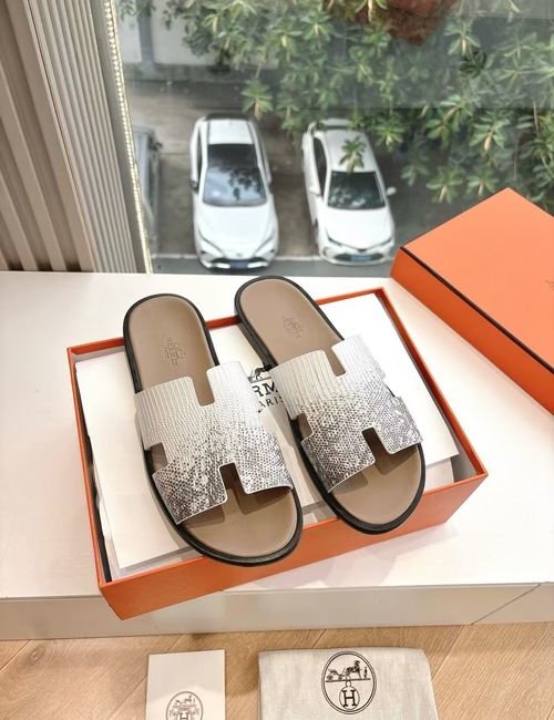 Hermes H Pig Nose Lizard Print Leather Sandals
