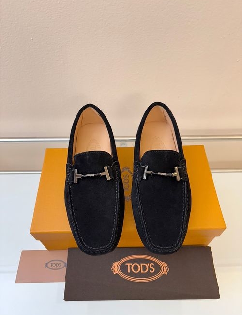 Tods Litchi Grain Suede Leather Loafers