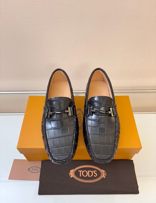 Tods Litchi Grain Suede Leather Loafers