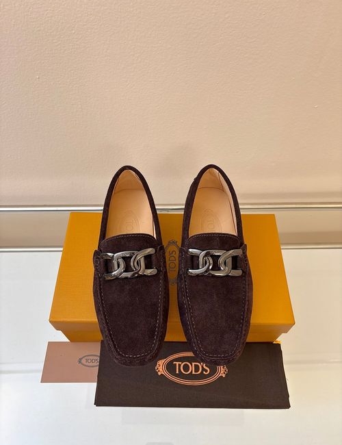 Tods Litchi Grain Suede Leather Loafers