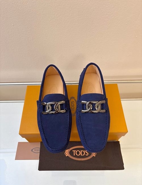 Tods Litchi Grain Suede Leather Loafers
