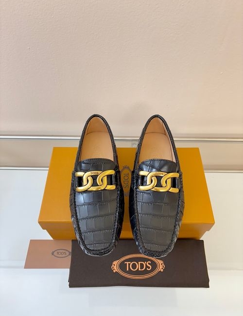 Tods Litchi Grain Suede Leather Loafers