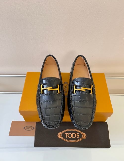 Tods Litchi Grain Suede Leather Loafers