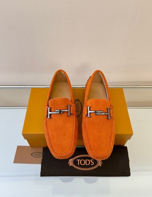 Tods Litchi Grain Suede Leather Loafers