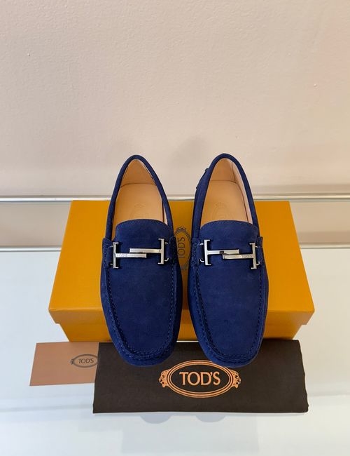 Tods Litchi Grain Suede Leather Loafers