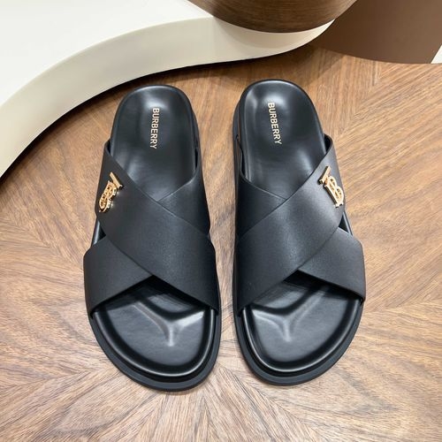 Burberry Crossover Strap Slides Cowhide With TB Logo