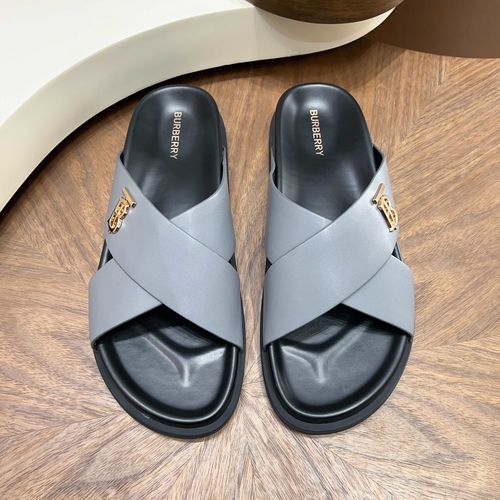 Burberry Crossover Strap Slides Cowhide With TB Logo