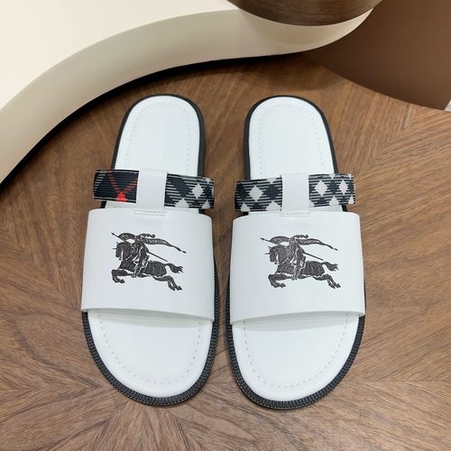 Burberry Cross-strap Slides With Leather TB Logo