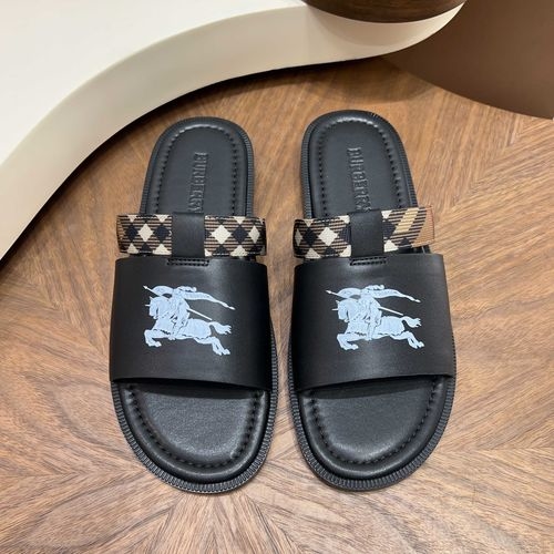 Burberry Cross-strap Slides With Leather TB Logo