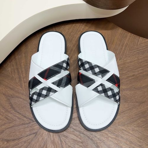 Burberry Cross-strap Slides With Leather TB Logo