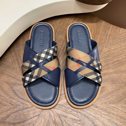 Burberry Cross-strap Slides With Leather TB Logo