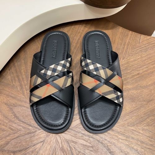 Burberry Cross-strap Slides With Leather TB Logo