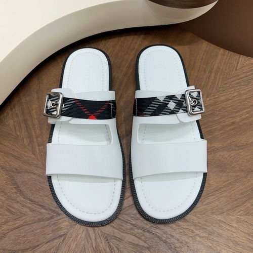 Burberry Cross-strap Slides With Leather TB Logo
