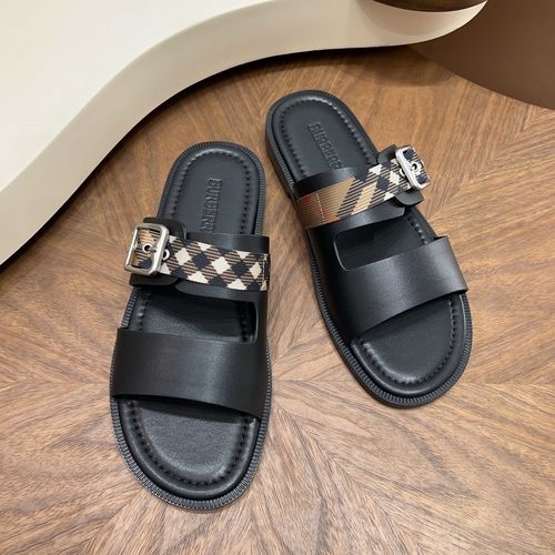 Burberry Cross-strap Slides With Leather TB Logo